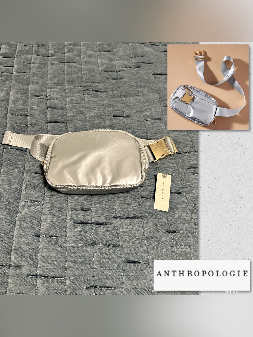 Anthropologie Metallic Puffer Belt Bag